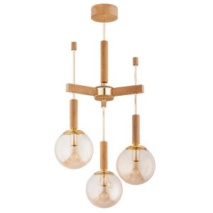 Lampa wisząca jasne drewno-bursztynowy-złota GIDIA 3xE14x10W Alfa 841659 Lampa wisząca jasne drewno-bursztynowy-złota GIDIA 3xE14x10W Alfa 841659