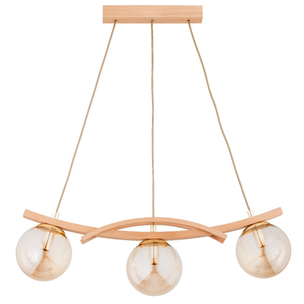 Lampa wisząca jasne drewno-bursztynowy-złota SANA 3xE14x10W Alfa 836421