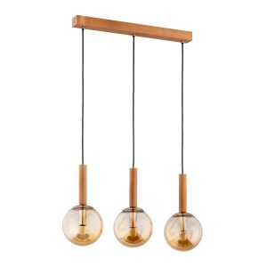 Lampa wisząca jasne drewno-bursztynowy-złota TORI 3xE14x10W Alfa 836357 Lampa wisząca jasne drewno-bursztynowy-złota TORI 3xE14x10W Alfa 836357