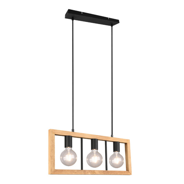 Lampa wisząca jasne drewno-czarna AGRA 3xE27x10W wym: 150x60x8,5 cm Trio 856023