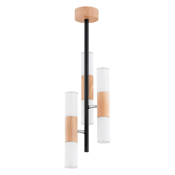 Lampa wisząca jasne drewno-czarna-biała HIROCO 6xE14x10W Alfa 841664