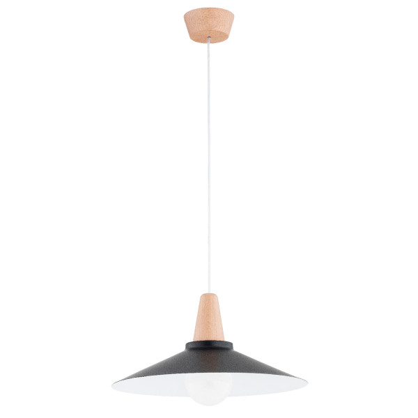 Lampa wisząca jasne drewno-czarna-biała NILAN 1xE27x15W Alfa 841552
