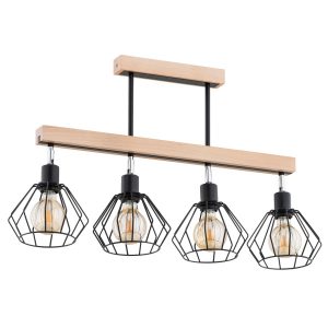 Lampa wisząca jasne drewno-czarna-chromowana PILAR 4xE27x15W Alfa 836311 Lampa wisząca jasne drewno-czarna-chromowana PILAR 4xE27x15W Alfa 836311