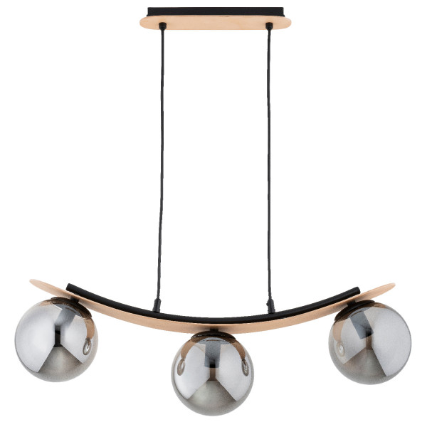 Lampa wisząca jasne drewno-czarna-dymiona NAIRA 3xE14x10W Alfa 841684