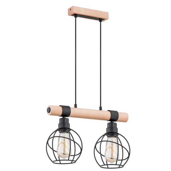 Lampa wisząca jasne drewno-czarna FIBIA 2xE27x15W wym: 90x43x15 cm Alfa 841594