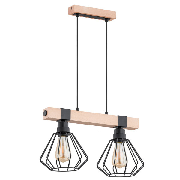 Lampa wisząca jasne drewno-czarna FIBIA 2xE27x15W wym: 90x44x20 cm Alfa 842009