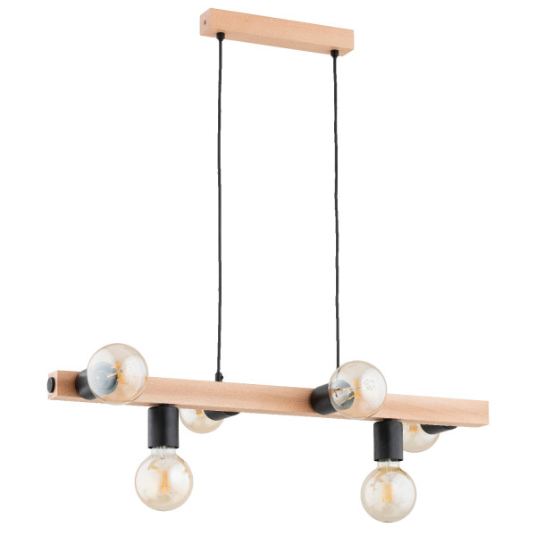 Lampa wisząca jasne drewno-czarna IMPULS 6xE27x15W wym: 75x18x80 cm Alfa 841897
