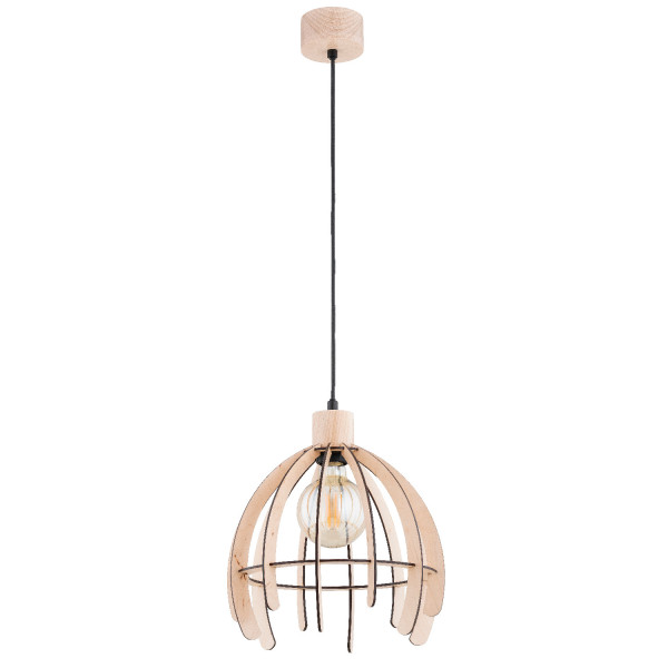 Lampa wisząca jasne drewno-czarna ISTER 1xE27x15W wym: 90x29x29 cm Alfa 841806