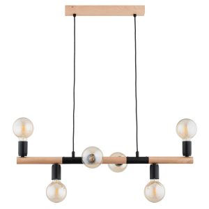 Lampa wisząca jasne drewno-czarna LIDO 6xE27x15W wym: 80x18x80 cm Alfa 841865 Lampa wisząca jasne drewno-czarna LIDO 6xE27x15W wym: 80x18x80 cm Alfa 841865