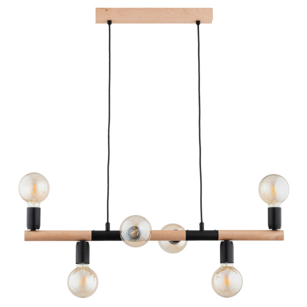 Lampa wisząca jasne drewno-czarna LIDO 6xE27x15W wym: 80x18x80 cm Alfa 841865