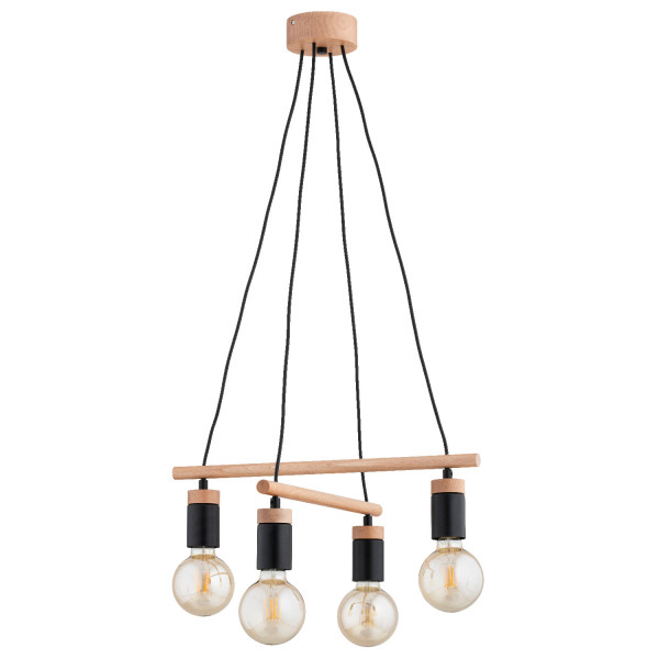 Lampa wisząca jasne drewno-czarna MILTO 4xE27x15W wym: 85x50x50 cm Alfa 841910