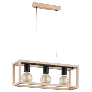 Lampa wisząca jasne drewno-czarna PAKO 3xE27x15W wym: 100x58x23 cm Alfa 837380 Lampa wisząca jasne drewno-czarna PAKO 3xE27x15W wym: 100x58x23 cm Alfa 837380