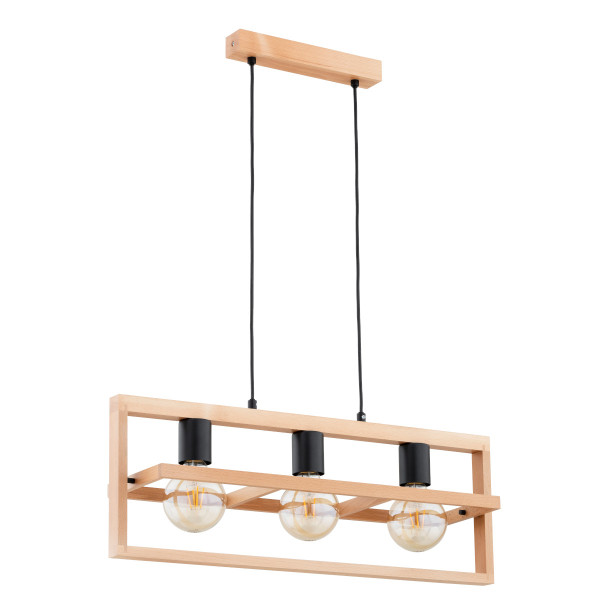 Lampa wisząca jasne drewno-czarna REZON 3xE27x15W wym: 85x68x17 cm Alfa 836439
