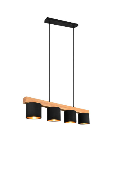 Lampa wisząca jasne drewno-czarna-złota CAMERON 4xE14x28W RL 854436