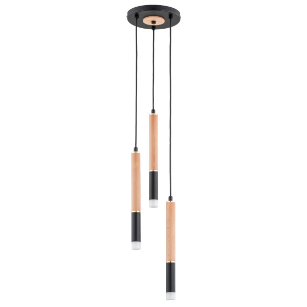 Lampa wisząca jasne drewno-czarna-złota RODEO 3xG9x10W Alfa 836470