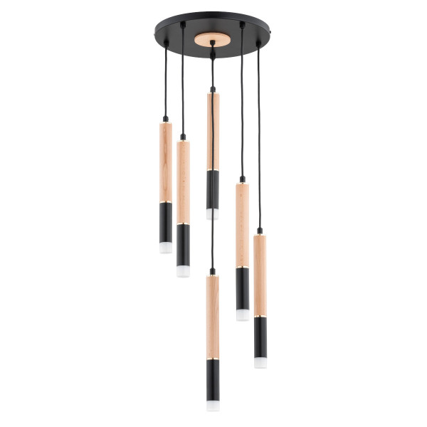 Lampa wisząca jasne drewno-czarna-złota RODEO 6xG9x10W Alfa 836348