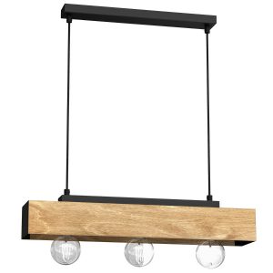 Lampa wisząca jasne drewno-czarny matowy Miluza 3xE27x15W Luminex 854323 Lampa wisząca jasne drewno-czarny matowy Miluza 3xE27x15W Luminex 854323