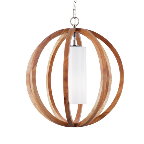 Lampa wisząca jasne drewno-szczotkowana stal Allier 1xE27x60W Feiss 850189