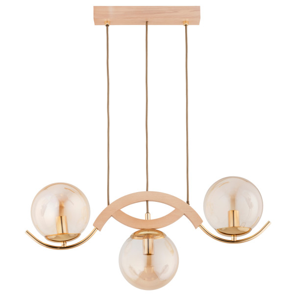 Lampa wisząca jasne drewno-złota-bursztynowy LIMA 3xE14x10W Alfa 841993