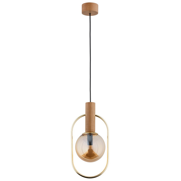 Lampa wisząca jasne drewno-złota-bursztynowy MUFI 1xE14x10W Alfa 854312