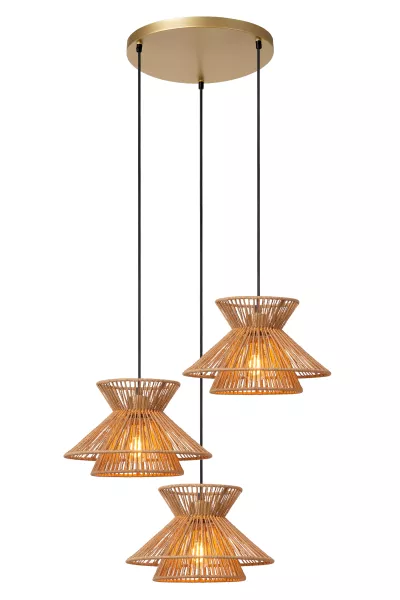 Lampa wisząca jasne drewno-złota TASMAN 3xE27x60W Lucide 850883