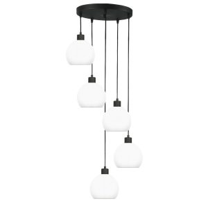 Lampa wisząca kaskada EDYLIT loft czarna białe kule 5xE27 KOZUB 14-600 1048888 Lampa wisząca kaskada EDYLIT loft czarna białe kule 5xE27 KOZUB 14-600 1048888
