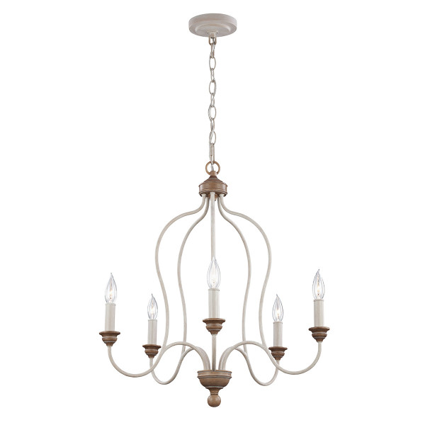 Lampa wisząca kredowa biel-drewno Hartsville 5xE14x40W Feiss 852647