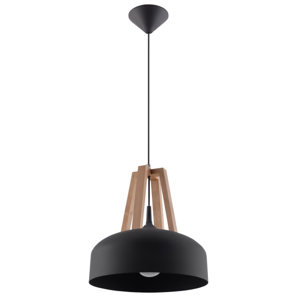 Lampa wisząca KUPOLA czarna-jasne drewno 1xE27x60W IP20 Pure Lume 1019269