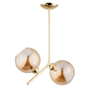 Lampa wisząca LALEN dwa bursztynowe klosze mosiężno-złota 2xE27x15W Alfa 1019120 Lampa wisząca LALEN dwa bursztynowe klosze mosiężno-złota 2xE27x15W Alfa 1019120