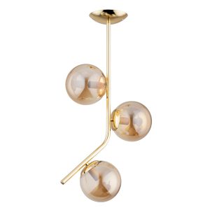 Lampa wisząca LALEN trzy bursztynowe kule mosiężno-złota 3xE14x10W Alfa 1019391 Lampa wisząca LALEN trzy bursztynowe kule mosiężno-złota 3xE14x10W Alfa 1019391