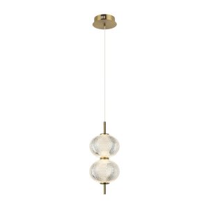 Lampa wisząca LAZIE mosiężno-przezroczysta LED 2x10W 3000K 1000lm Italux 841884 Lampa wisząca LAZIE mosiężno-przezroczysta LED 2x10W 3000K 1000lm Italux 841884
