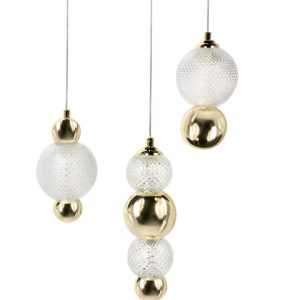 Lampa wisząca LED szklane klosze metalowa baza złota 879419 Lampa wisząca LED szklane klosze metalowa baza złota 879419