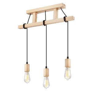 Lampa wisząca Leon 3-punktowa drewniana beżowa 54707