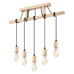 Lampa wisząca Leon 5-punktowa drewniana beżowa 54710