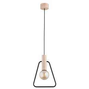 Lampa wisząca LOFT czarna obramówka trapez jasne drewno 1xE27x15W IP20 Alfa 1025246