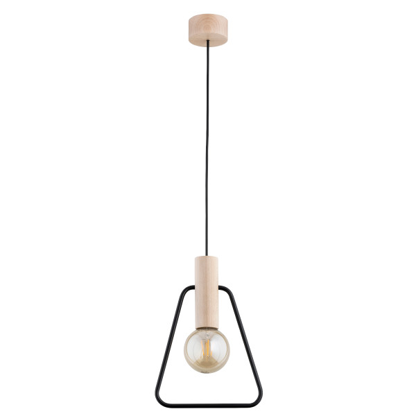 Lampa wisząca LOFT czarna obramówka trapez jasne drewno 1xE27x15W IP20 Alfa 1025246