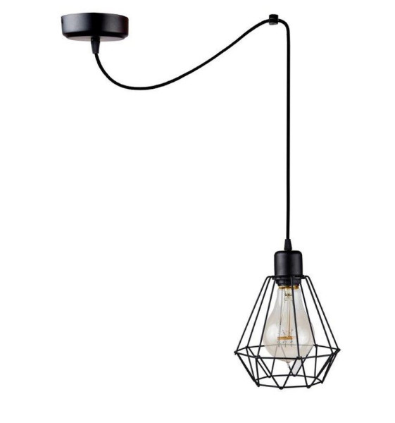 Lampa wisząca loft druciana diament czarna E27 1x60W kabel 200 cm metal 1043607