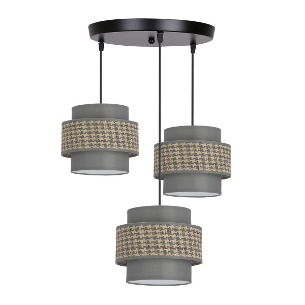 Lampa wisząca Luccia beżowo-grafitowe abażury czarna 3xE27x40W Candellux 989736