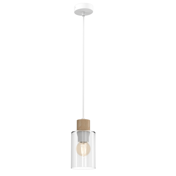 Lampa wisząca MADERA biały-brązowy drewno metal szkło E27 90 cm 1071967