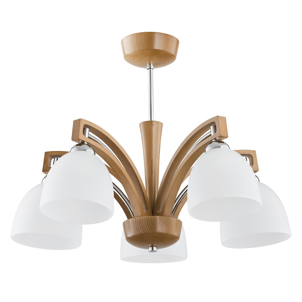 Lampa wisząca MAGNAT srebrne detale jasne drewno 5xE14x10W IP20 Alfa 1019324