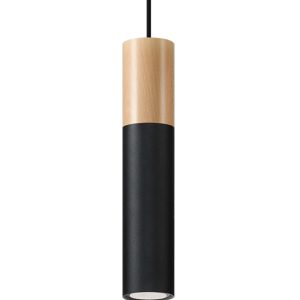 Lampa wisząca MARCOS czarna-naturalne drewno 1xGU10x12W IP20 Pure Lume 1030064