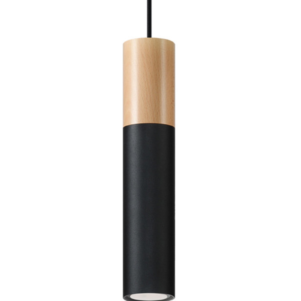 Lampa wisząca MARCOS czarna-naturalne drewno 1xGU10x12W IP20 Pure Lume 1030064