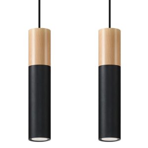 Lampa wisząca MARCOS czarna-naturalne drewno 2xGU10x12W IP20 Pure Lume 1030078