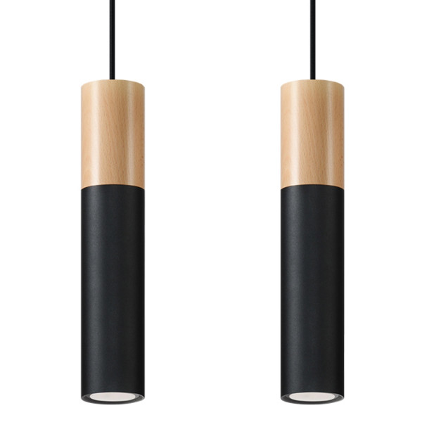 Lampa wisząca MARCOS czarna-naturalne drewno 2xGU10x12W IP20 Pure Lume 1030078