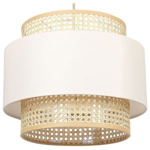 Lampa wisząca materiałowy klosz beżowa 76068 Lampa wisząca materiałowy klosz beżowa 76068