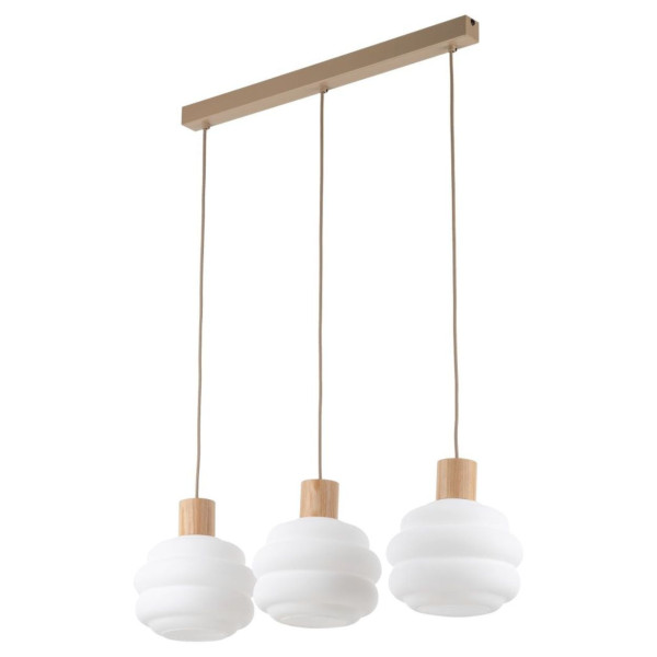 Lampa wisząca MELIA beżowa-biała szkło-drewno-metal 3xE27 125 cm 1068222