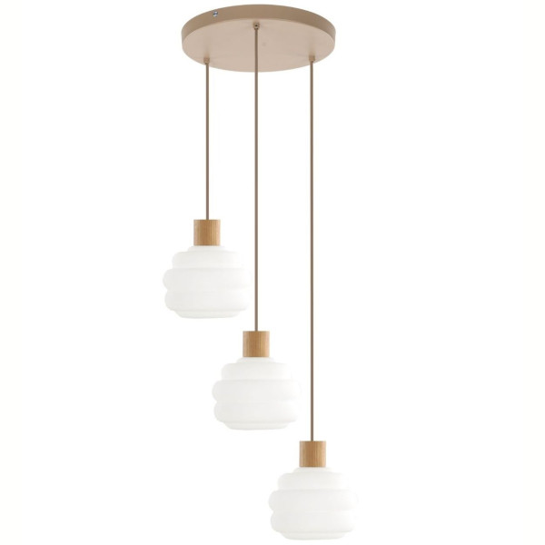 Lampa wisząca MELIA beżowy-biały drewno szkło E27 145 cm 1068226