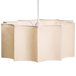 Lampa wisząca metalowa materiałowy abażur biel i jasny beż 825285