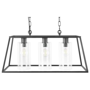 Lampa wisząca metalowa rama 3 klosze czarna 60681