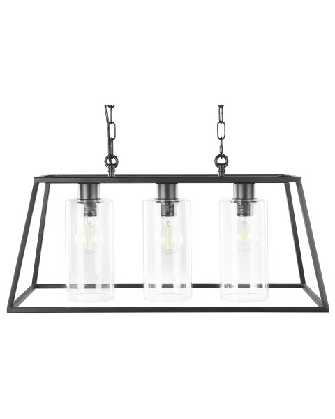 Lampa wisząca metalowa rama 3 klosze czarna 60681